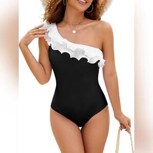 NWT Jolefille One Piece One Shoulder Tummy Control Modest Swimsuit, Medium (6-8)